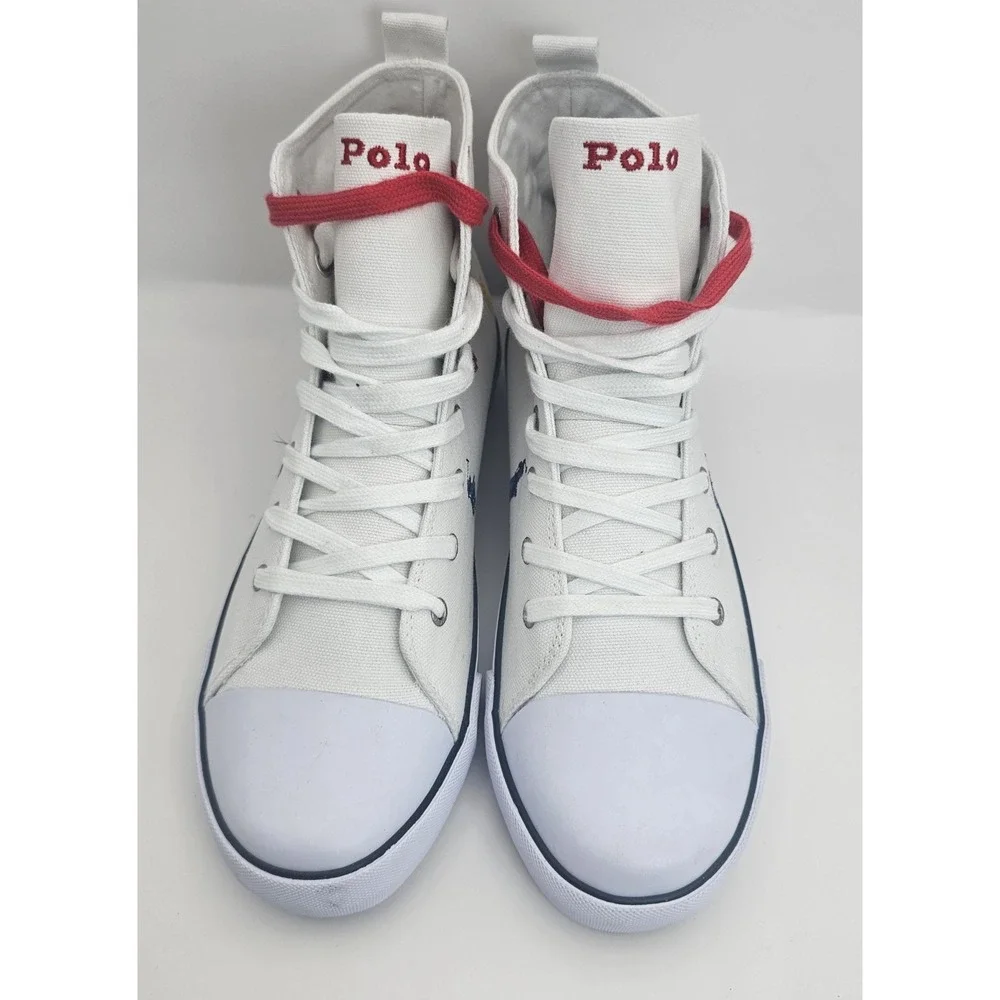 Polo Ralph Lauren Boys Sz 6.5 Hamptyn II White Multicolor Canvas HighTop Sneaker